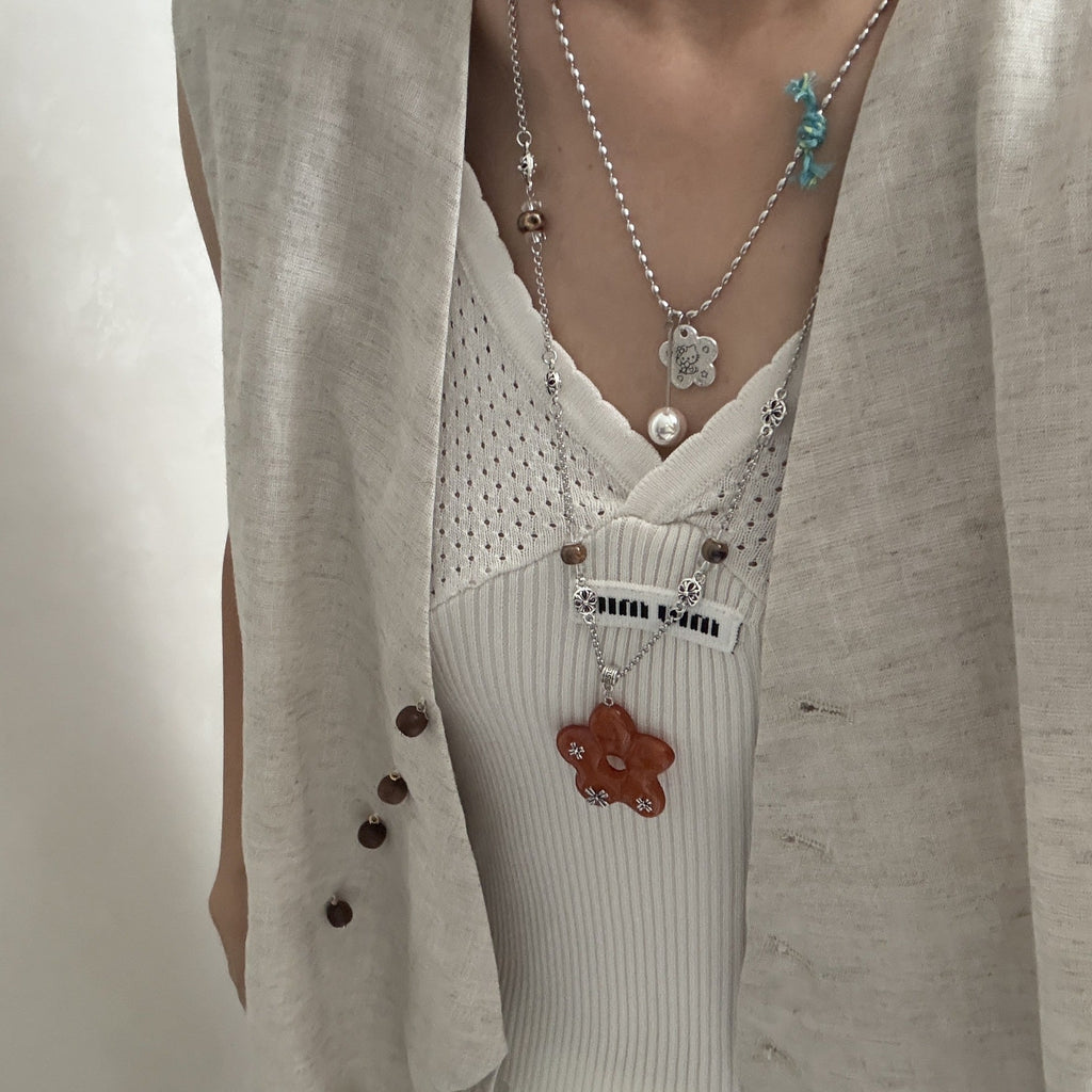 Cross And Flower Pendant Necklace — necklace, view 4