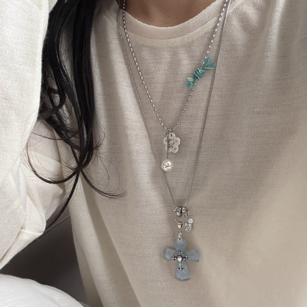 Cross And Flower Pendant Necklace — necklace, view 6