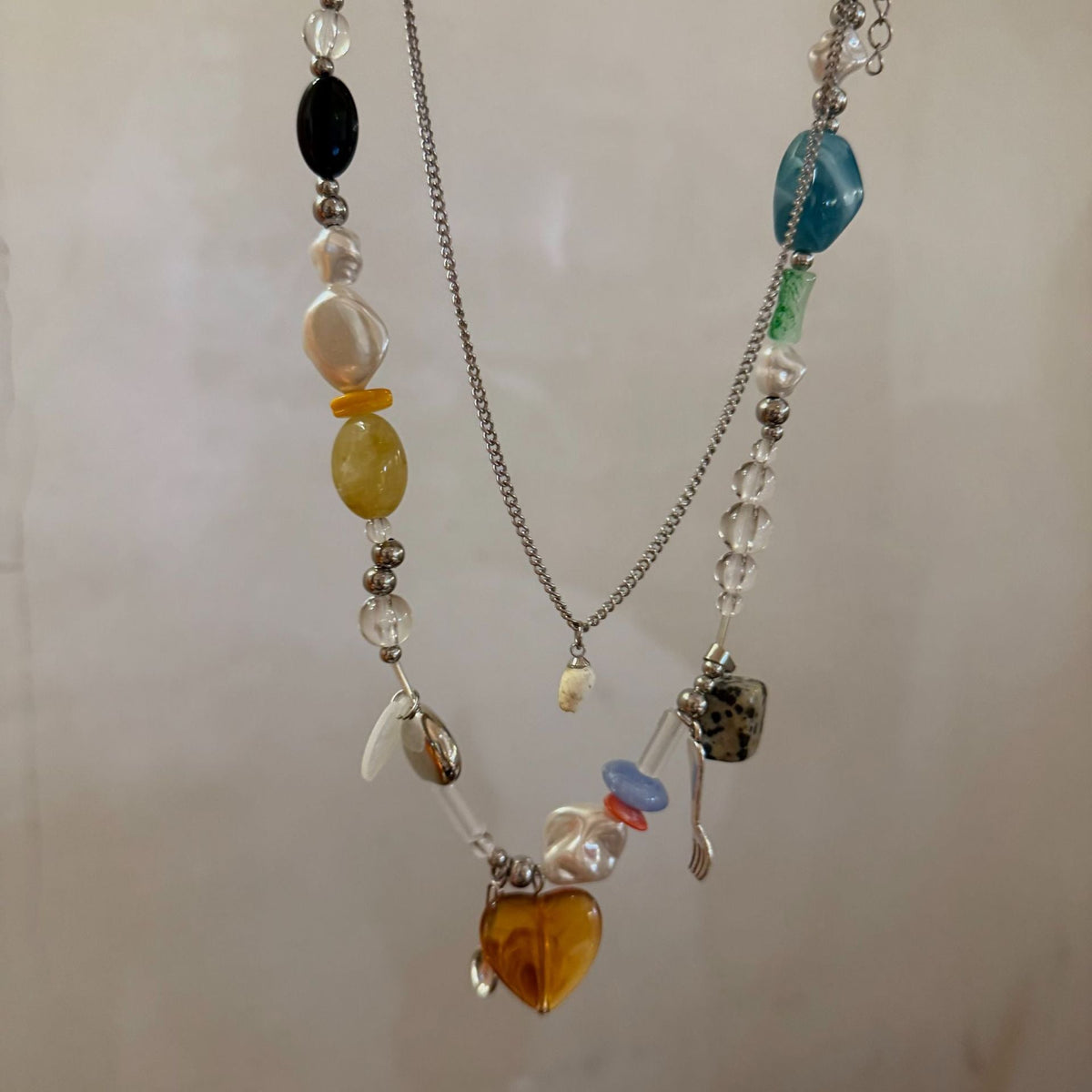 Brown Heart Pendant Necklace — brown necklace, view 2