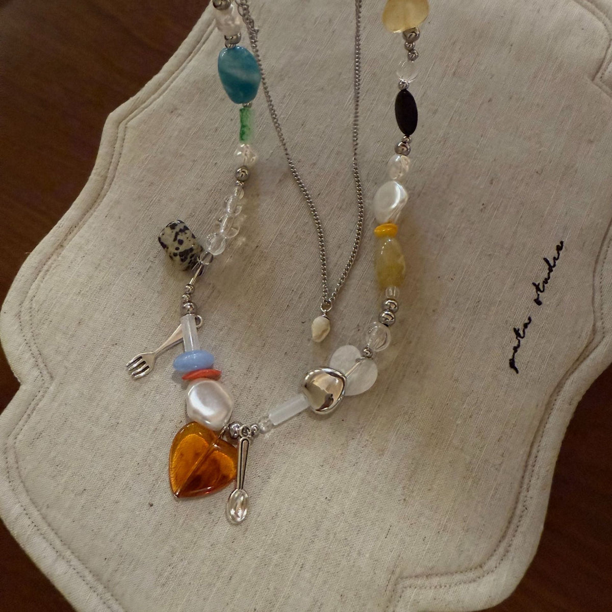 Brown Heart Pendant Necklace — brown necklace, view 4