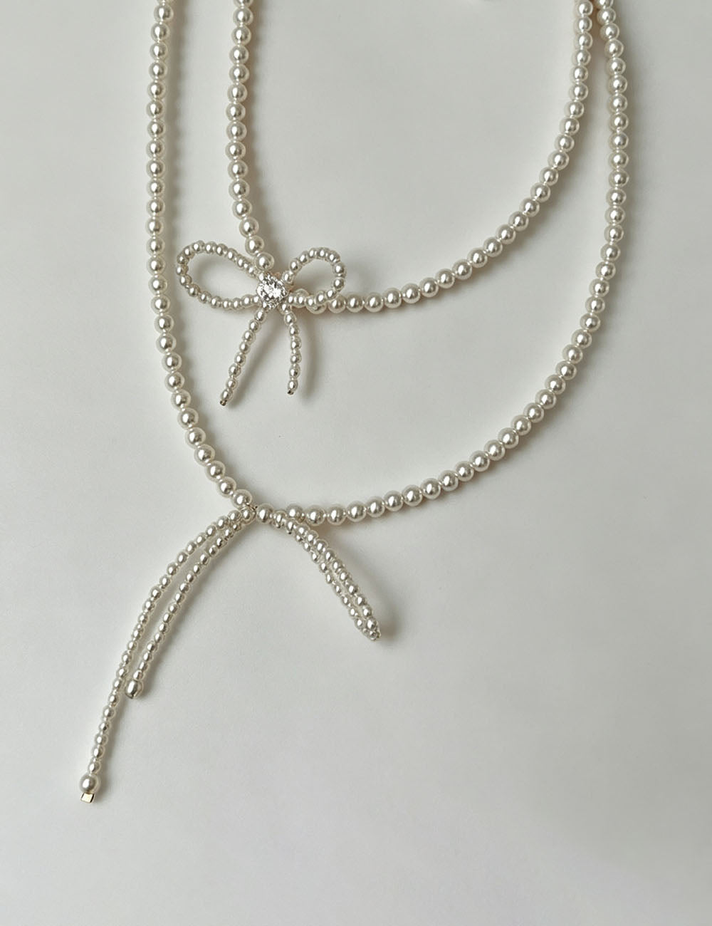 Bow Knot Pearl Chain Necklace — white necklace