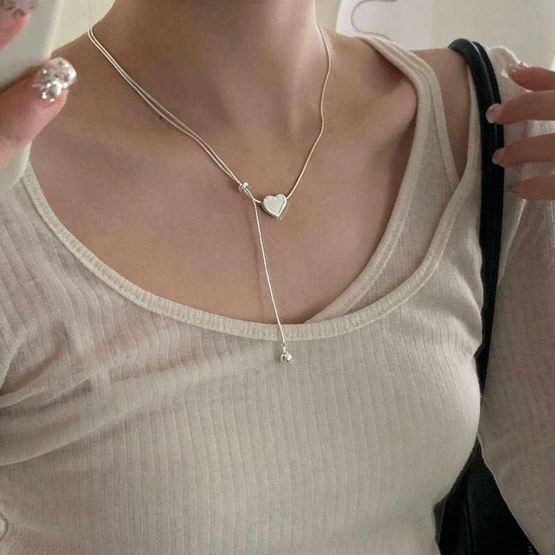 Double Layer Snake Necklace — silver necklace, view 3