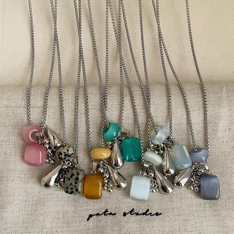 Teardrop Stone Pendant Necklace — necklace, view 3