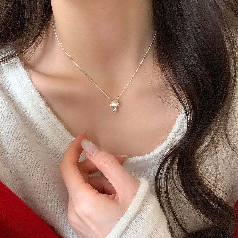 Silver Mushroom Pendant Necklace — silver necklace, view 3