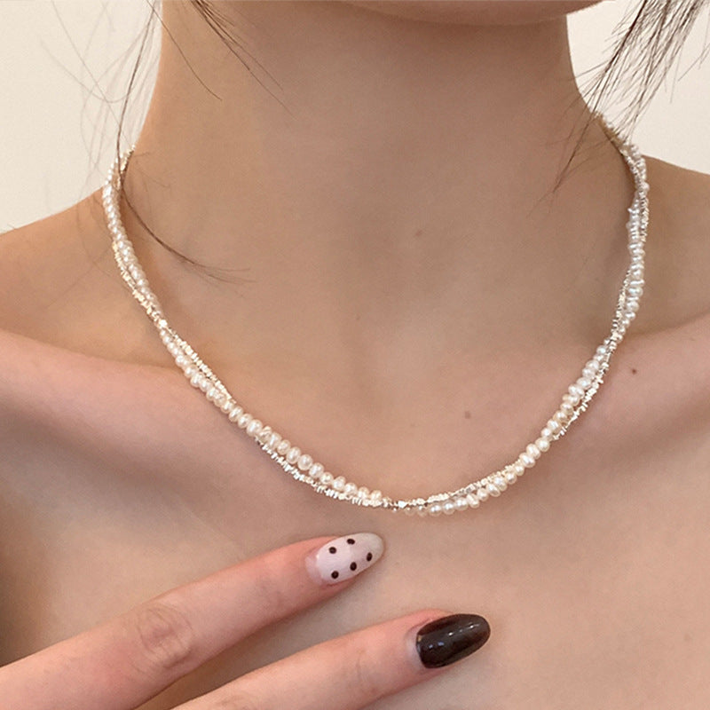 Twisted Pearl Beaded Choker — silver necklace, view 2