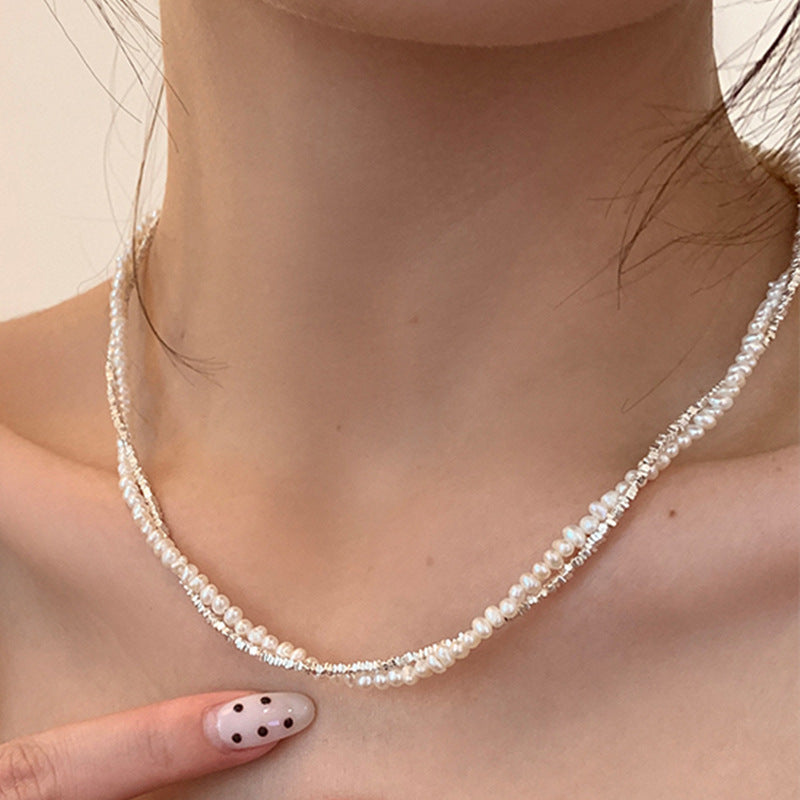 Twisted Pearl Beaded Choker — silver necklace, view 3