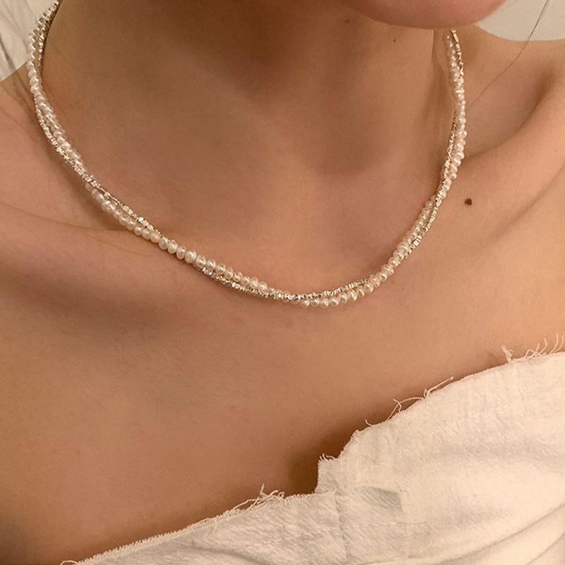 Twisted Pearl Beaded Choker — silver necklace, view 5
