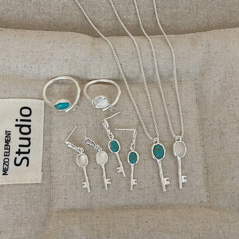 Turquoise Key Pendant Necklace — necklace, view 2
