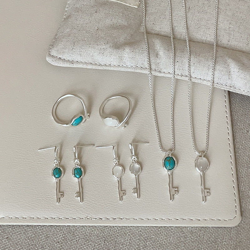 Turquoise Key Pendant Necklace — necklace, view 3