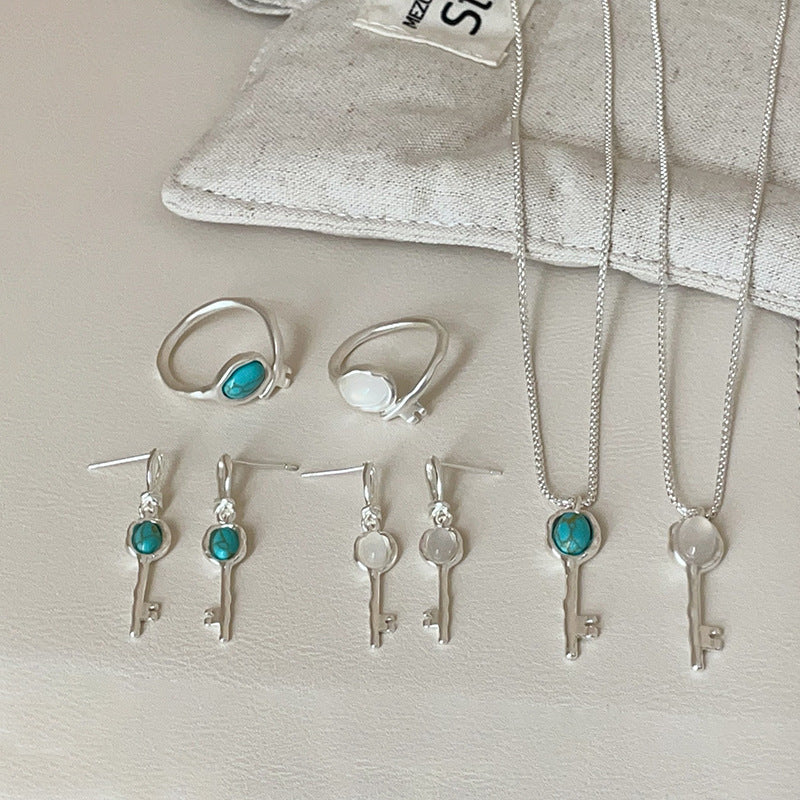 Turquoise Key Pendant Necklace — necklace, view 4