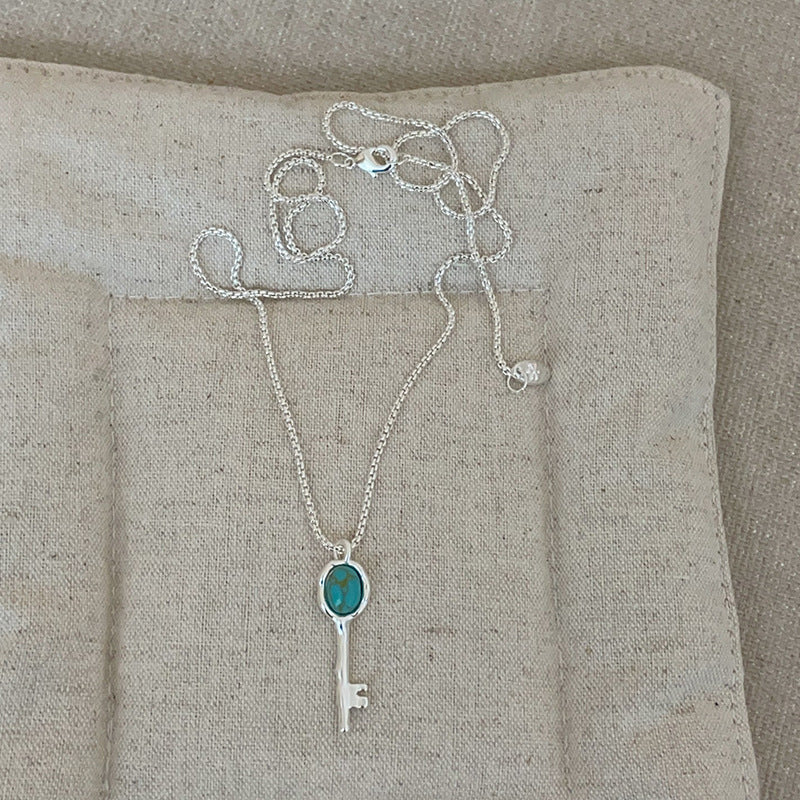 Turquoise Key Pendant Necklace — necklace, view 5