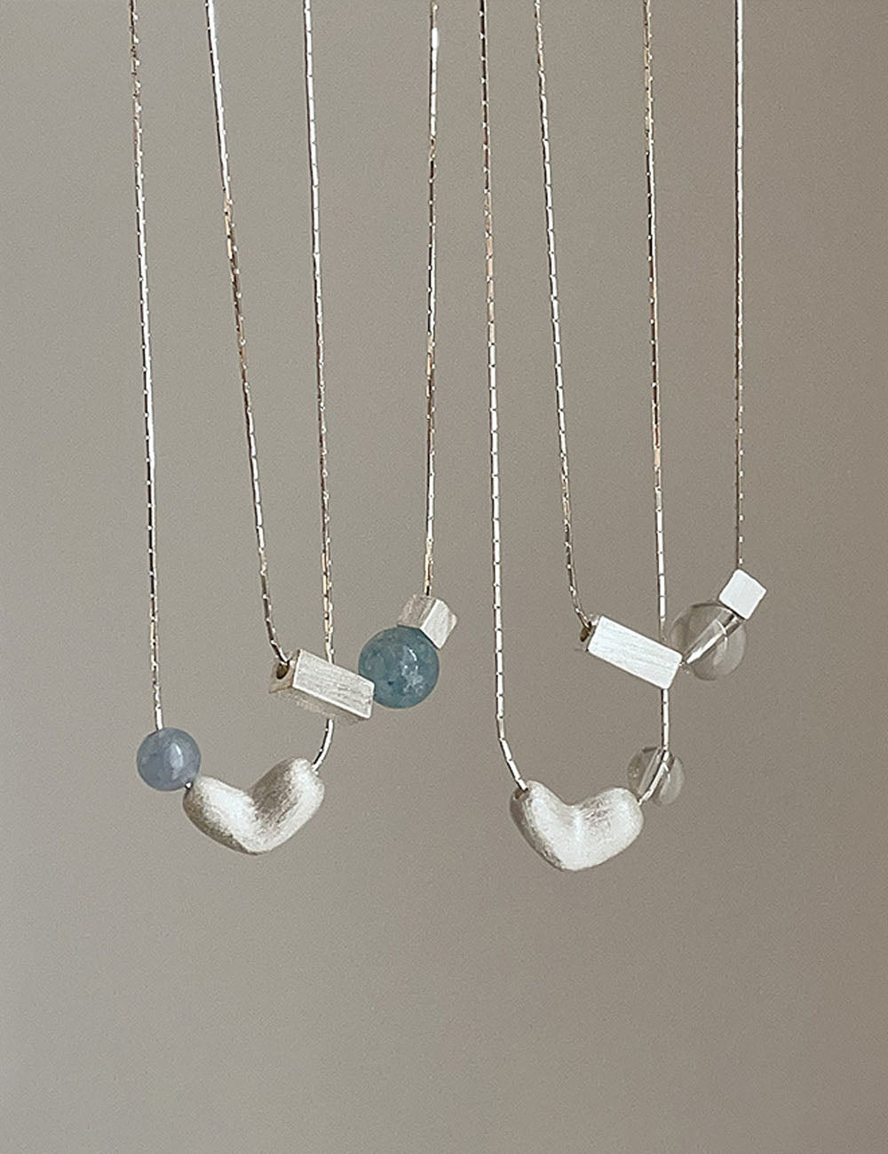 Square Charm Heart Pendant Necklace — blue necklace