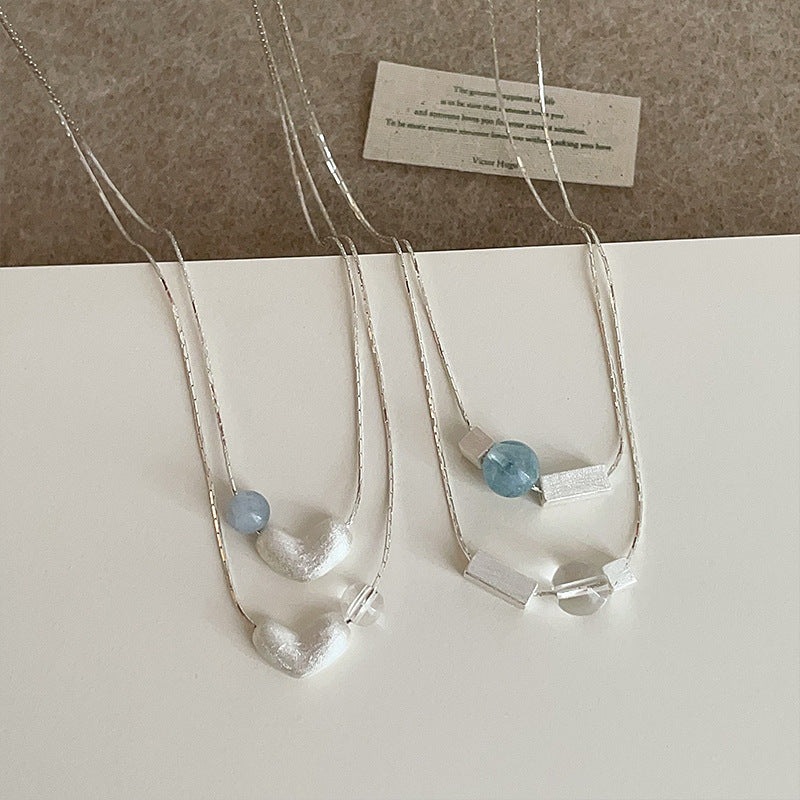 Square Charm Heart Pendant Necklace — blue necklace, view 2