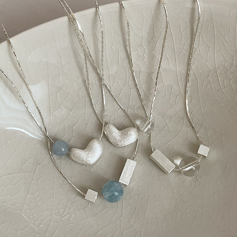 Square Charm Heart Pendant Necklace — blue necklace, view 3