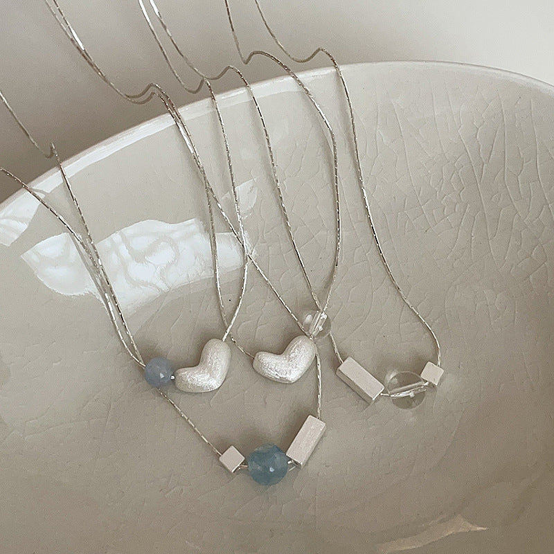 Square Charm Heart Pendant Necklace — blue necklace, view 4