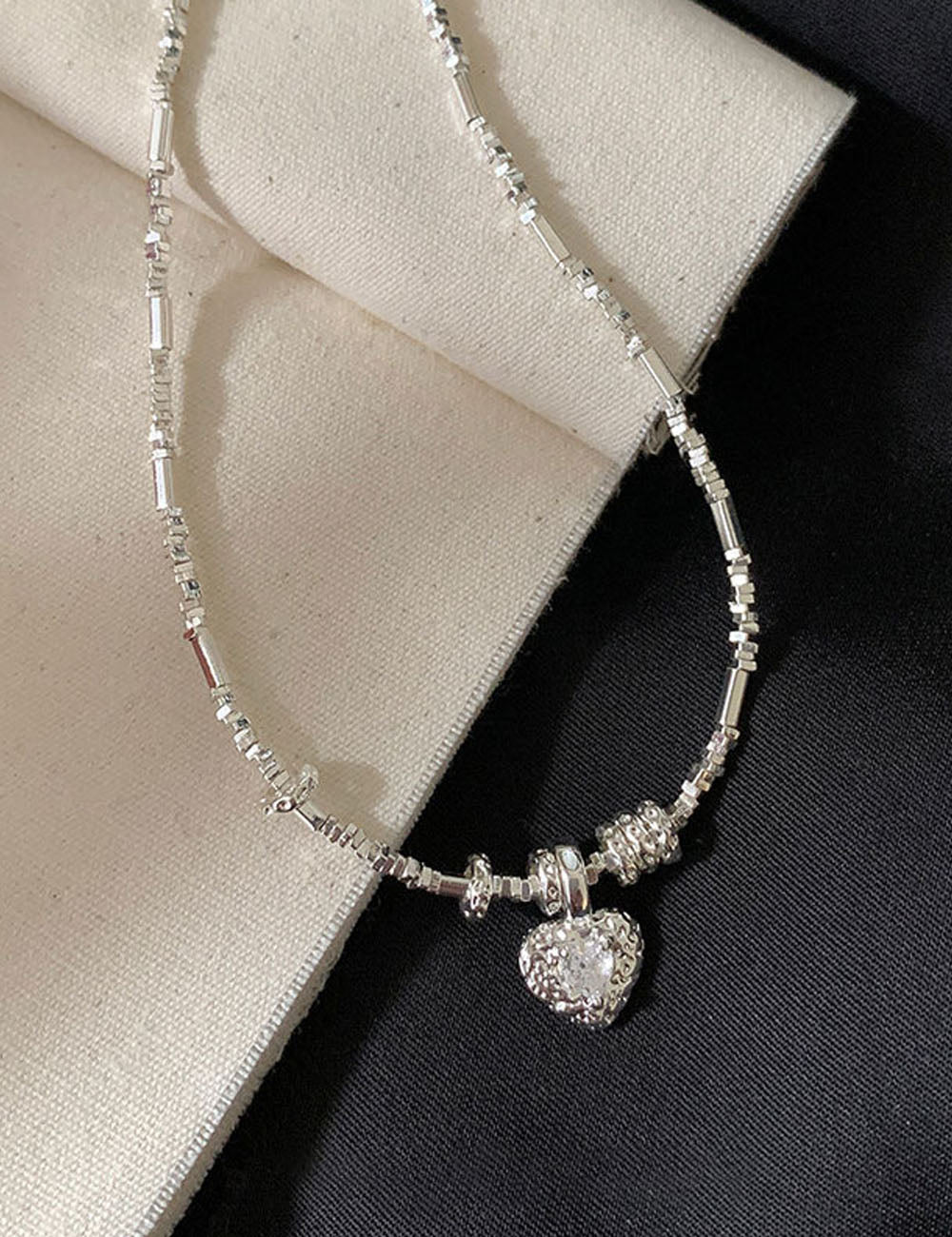 Sparkling Heart Choker Necklace — silver necklace
