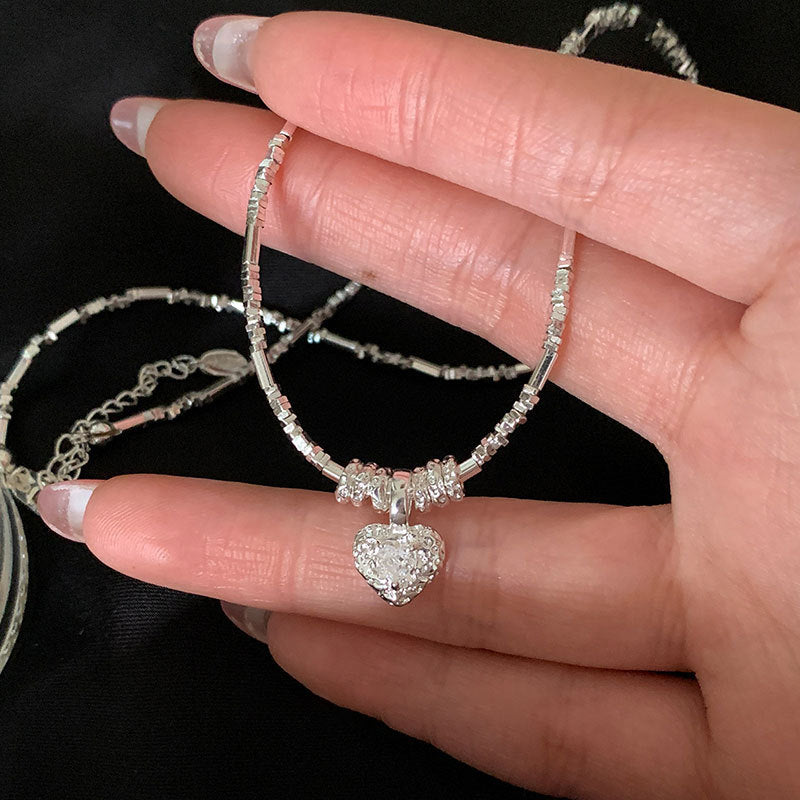 Sparkling Heart Choker Necklace — silver necklace, view 2