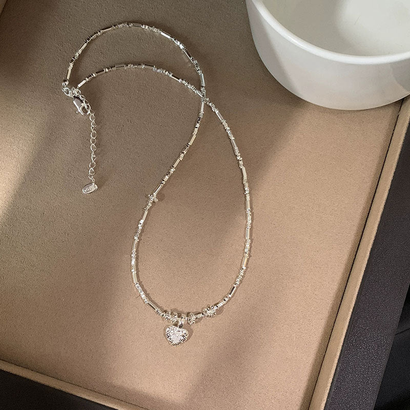 Sparkling Heart Choker Necklace — silver necklace, view 3