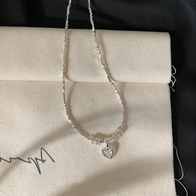Sparkling Heart Choker Necklace — silver necklace, view 4
