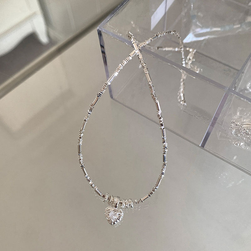 Sparkling Heart Choker Necklace — silver necklace, view 5