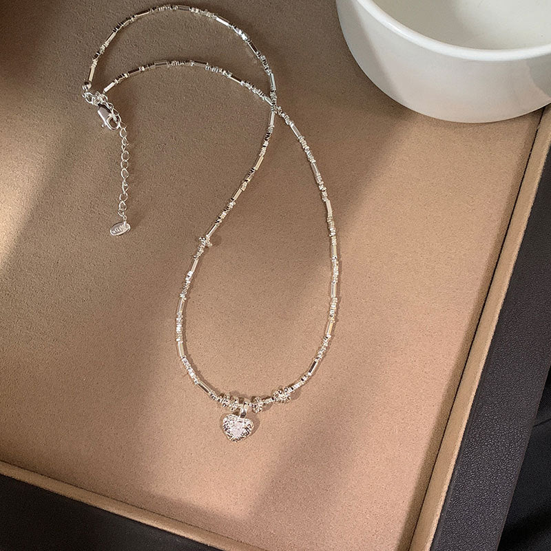 Sparkling Heart Choker Necklace — silver necklace, view 6
