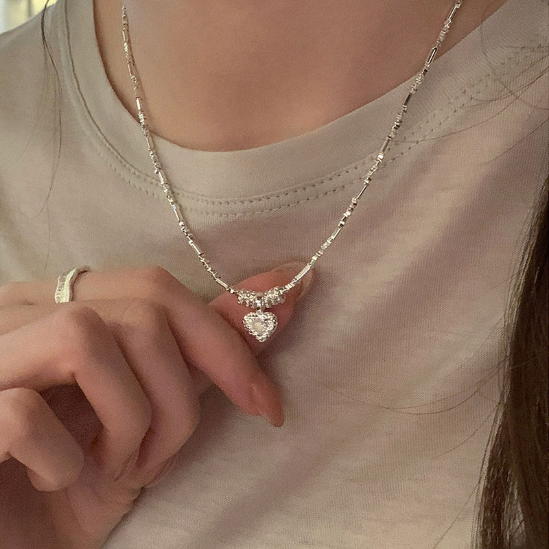 Sparkling Heart Choker Necklace — silver necklace, view 7