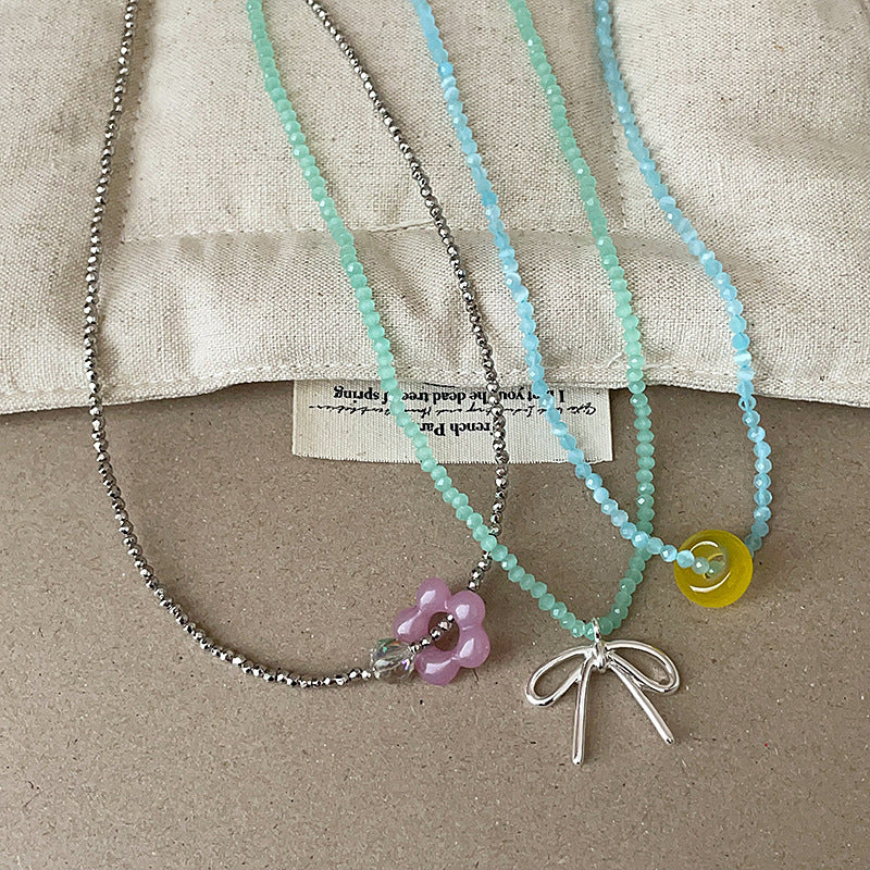 Beaded Flower Bowknot Choker — necklace, view 2
