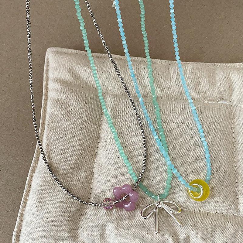 Beaded Flower Bowknot Choker — necklace, view 3