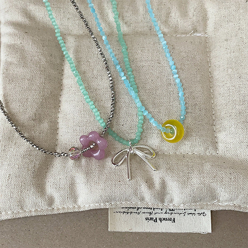 Beaded Flower Bowknot Choker — necklace, view 4