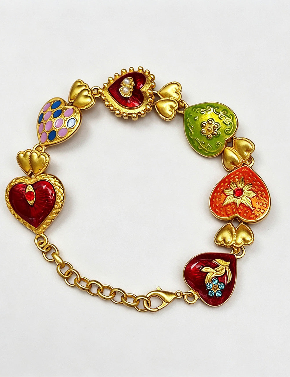 Enamel Drip Heart Charm Bracelet — colorful bracelet