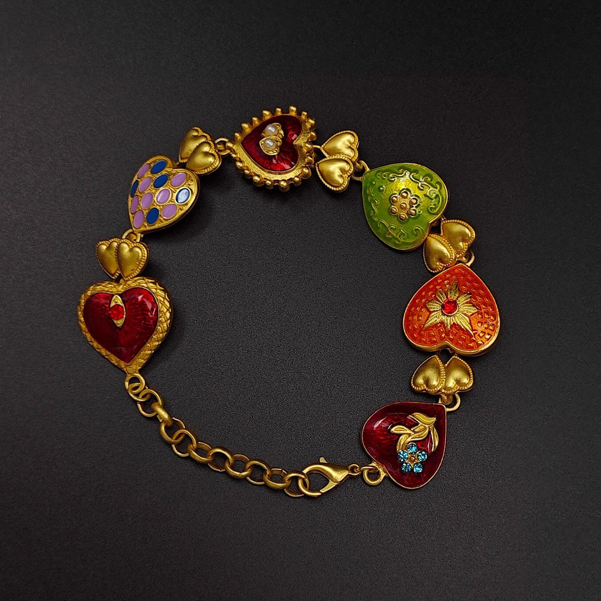 Enamel Drip Heart Charm Bracelet — colorful bracelet, view 2