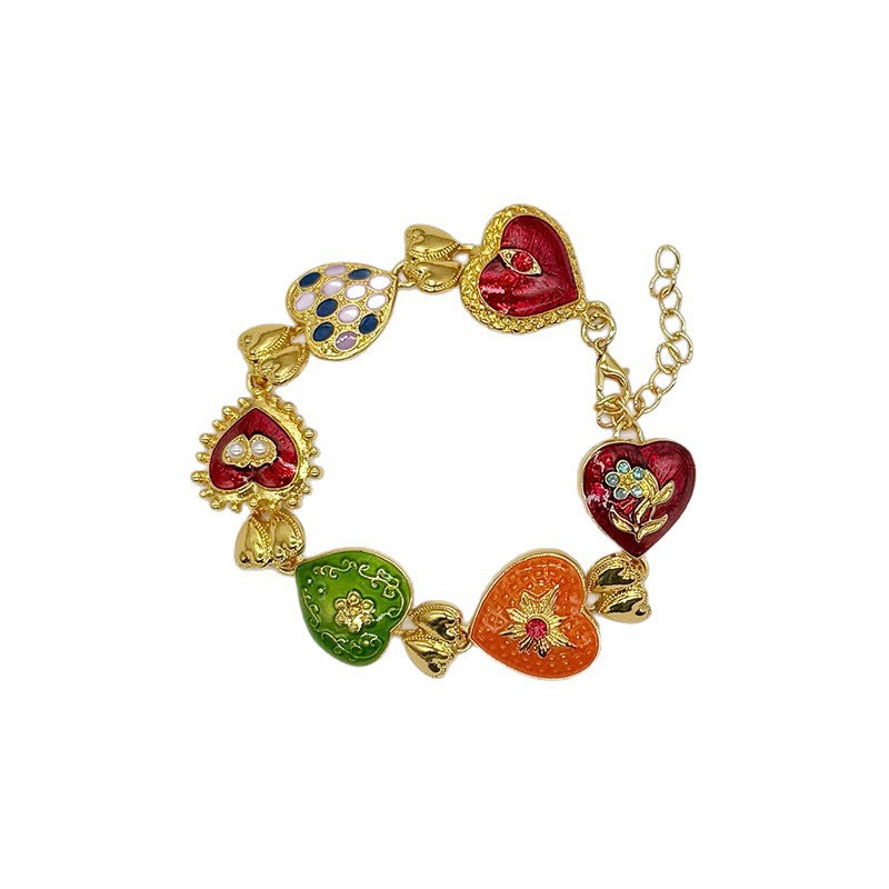 Enamel Drip Heart Charm Bracelet — colorful bracelet, view 3