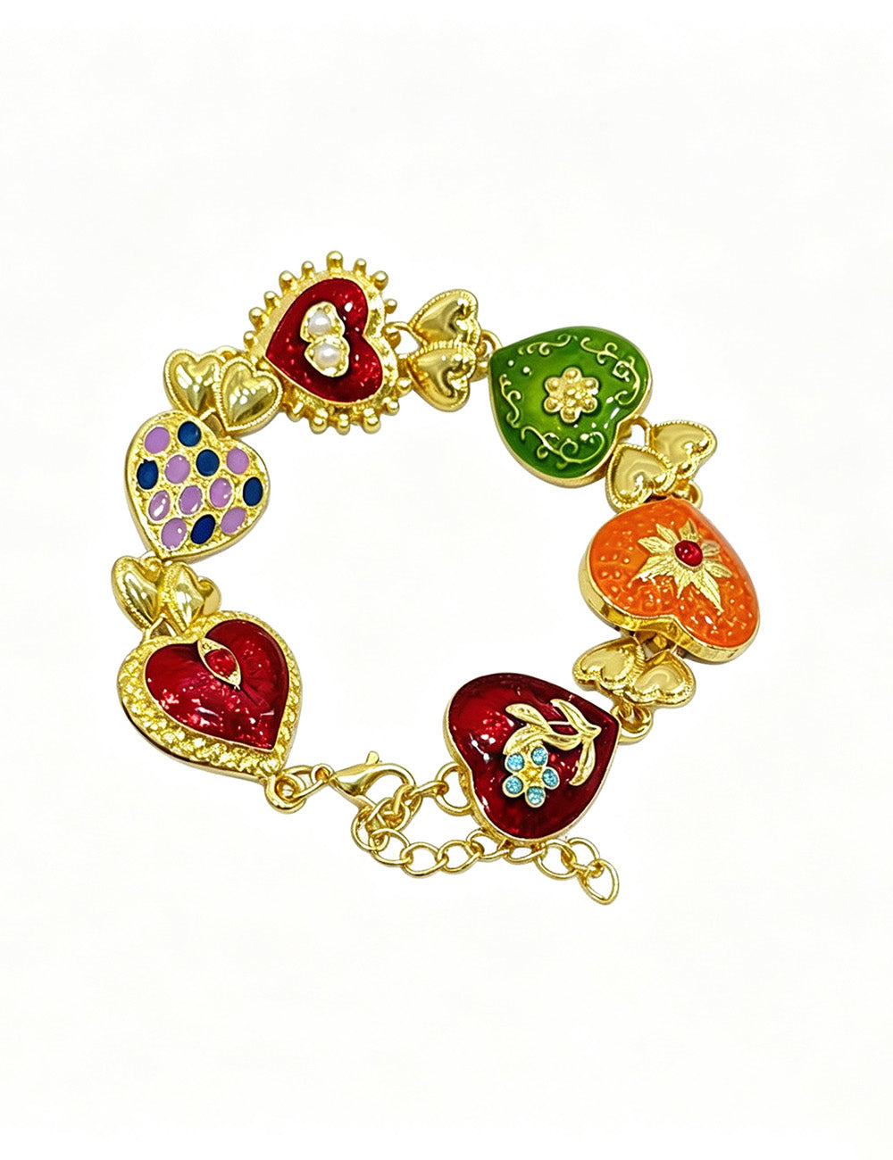 Enamel Drip Heart Charm Bracelet — colorful bracelet, view 4