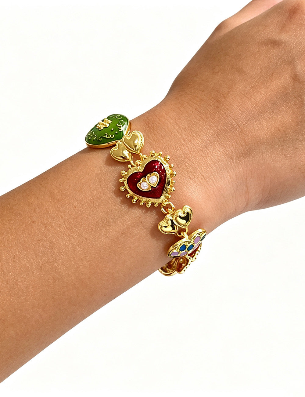 Enamel Drip Heart Charm Bracelet — colorful bracelet, view 5