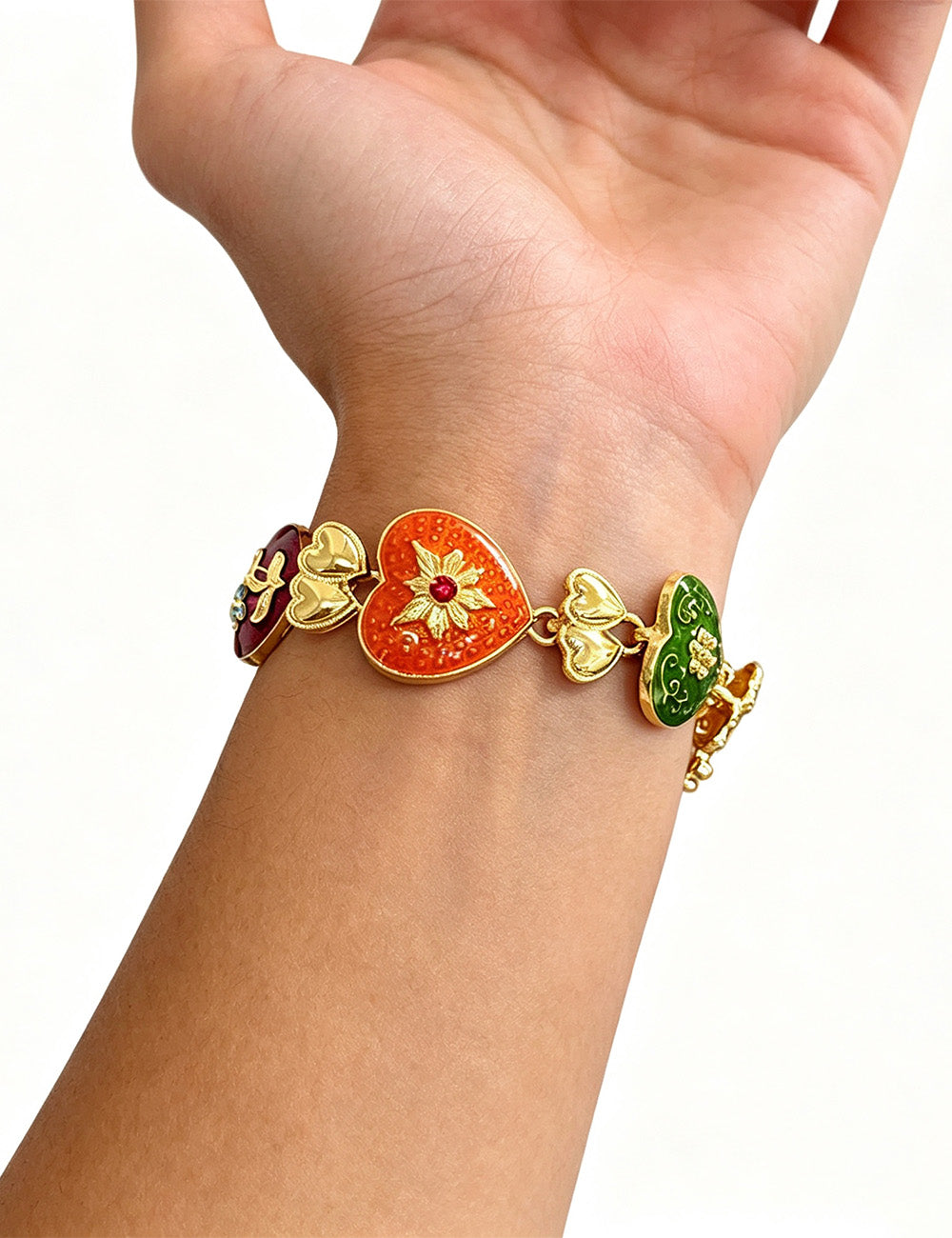 Enamel Drip Heart Charm Bracelet — colorful bracelet, view 6