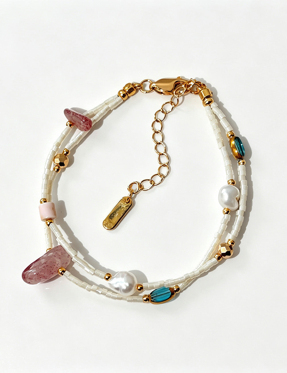 Double Layered Pearl Bracelet — beige bracelet, view 2