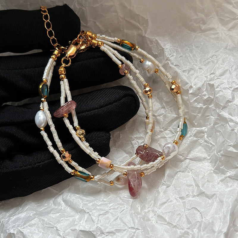 Double Layered Pearl Bracelet — beige bracelet, view 4