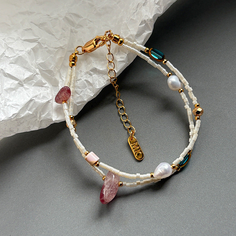 Double Layered Pearl Bracelet — beige bracelet, view 6