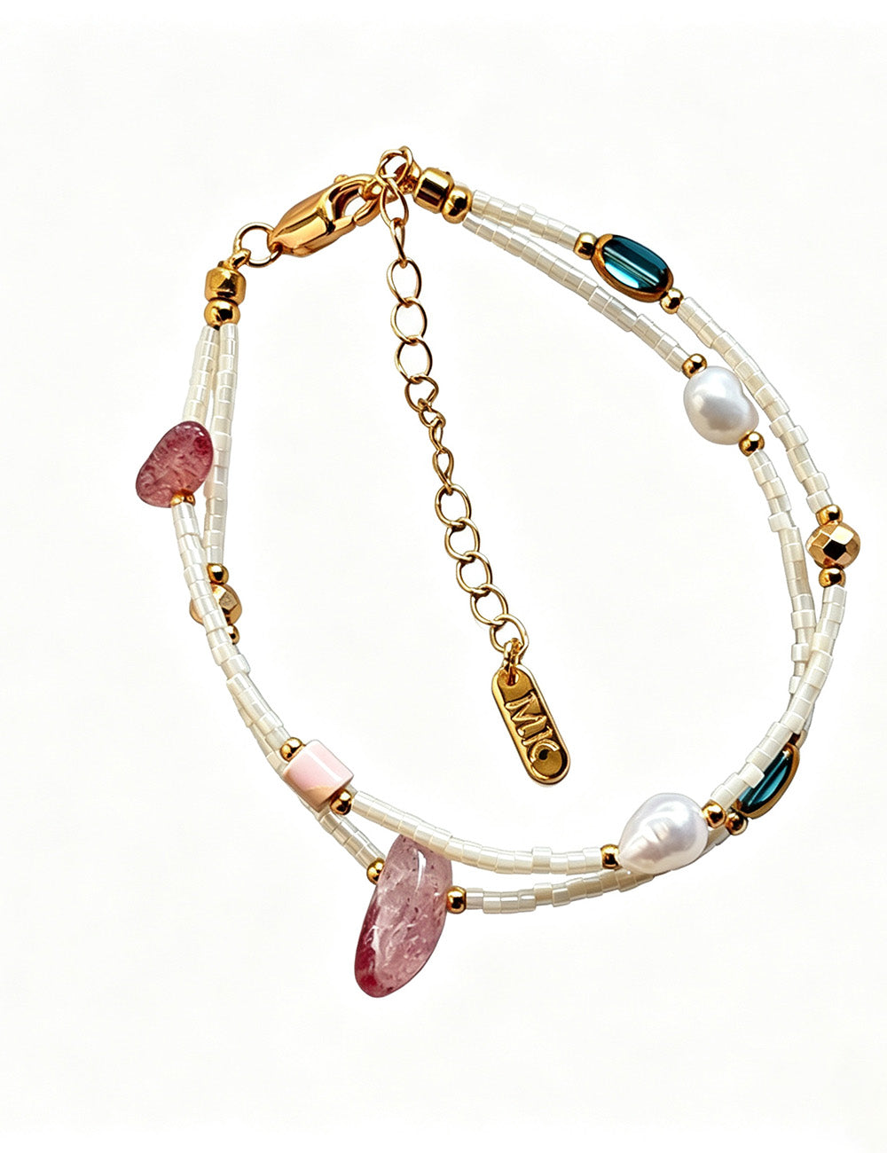 Double Layered Pearl Bracelet — beige bracelet, view 8
