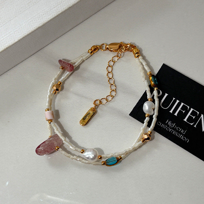 Double Layered Pearl Bracelet — beige bracelet, view 10
