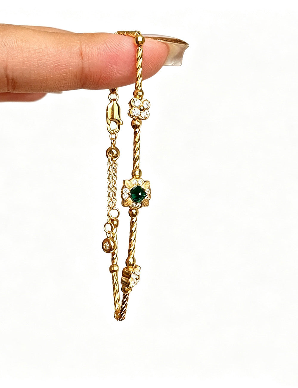 Clover Zirconia Link Bracelet — gold bracelet, view 2