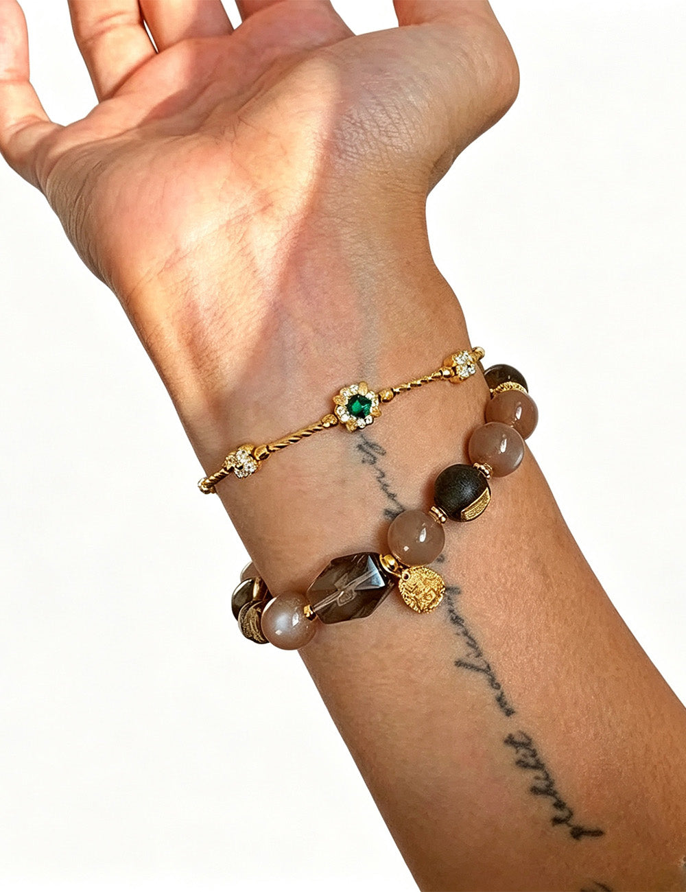 Clover Zirconia Link Bracelet — gold bracelet, view 3