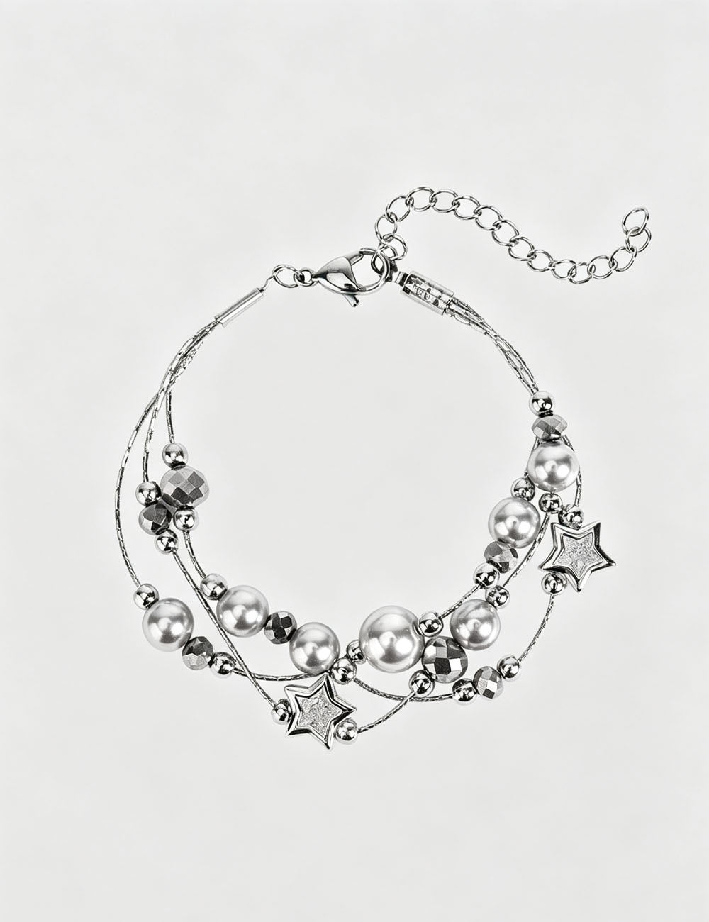 Multi-Layered Pearl Beaded Bracelet — silver bracelet
