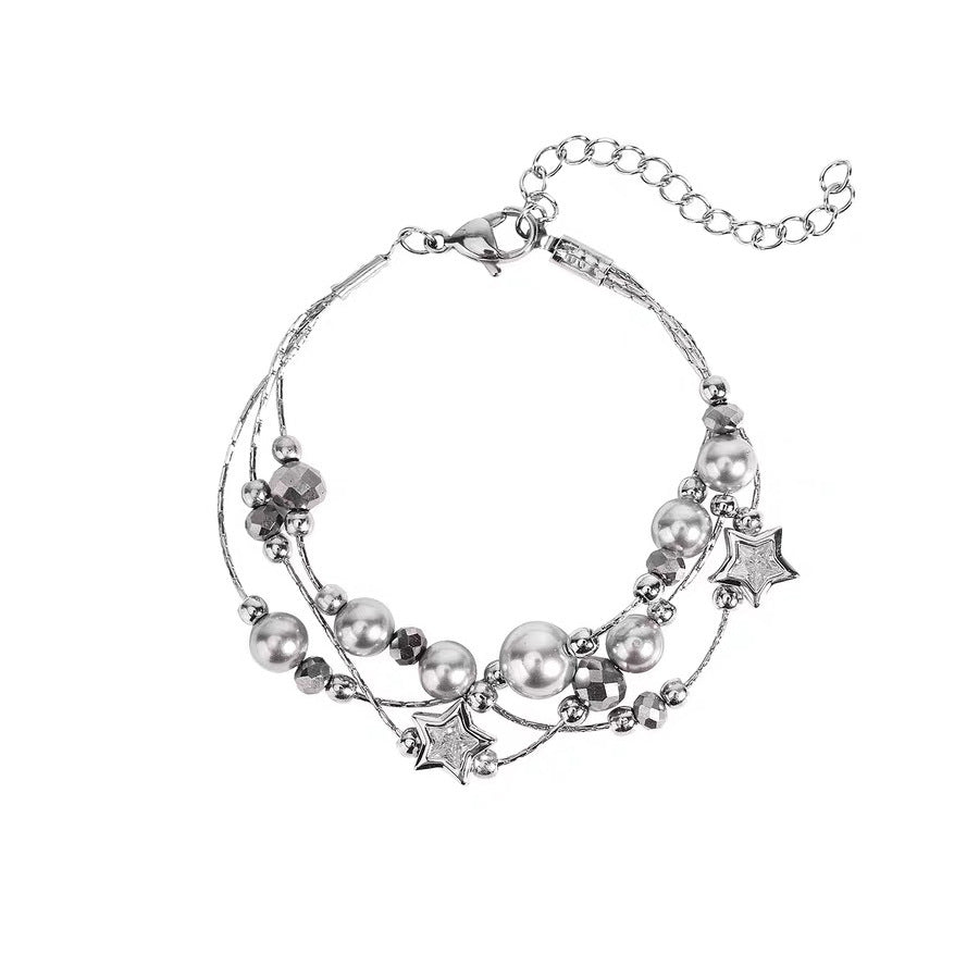 Multi-Layered Pearl Beaded Bracelet — silver bracelet, view 6