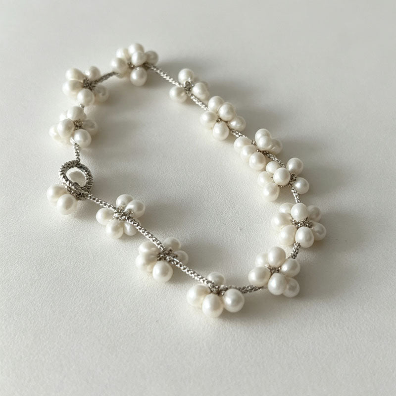 Flower Ball Braided Bracelet — ivory bracelet, view 2