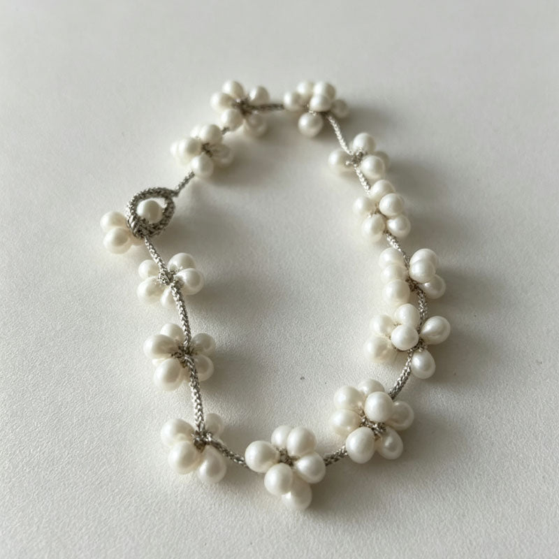 Flower Ball Braided Bracelet — ivory bracelet, view 3
