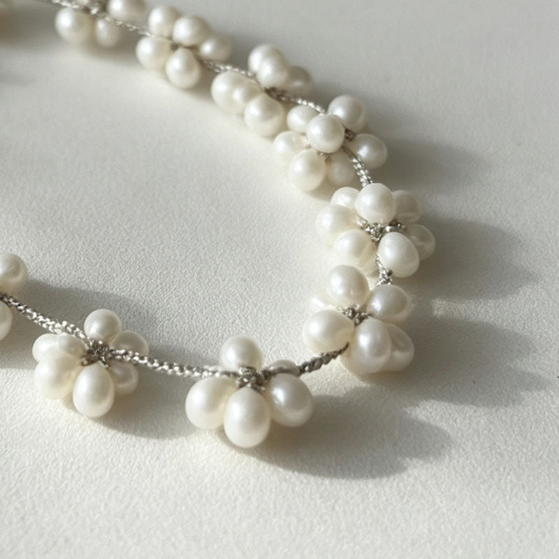 Flower Ball Braided Bracelet — ivory bracelet, view 4