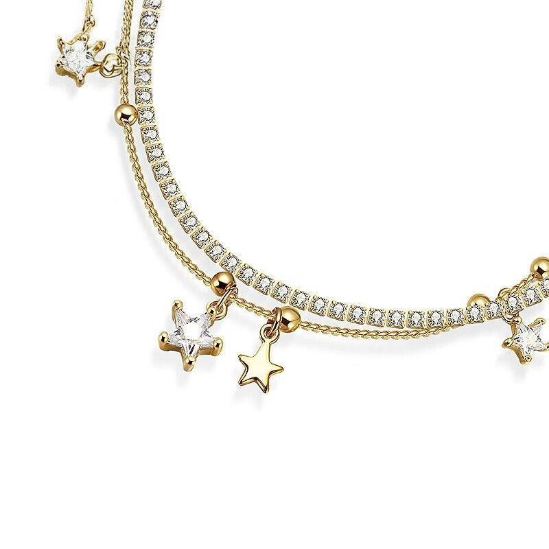 Layered Star Charm Bracelet — gold bracelet, view 2