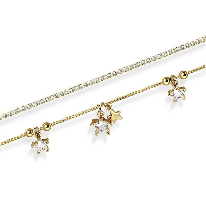 Layered Star Charm Bracelet — gold bracelet, view 3
