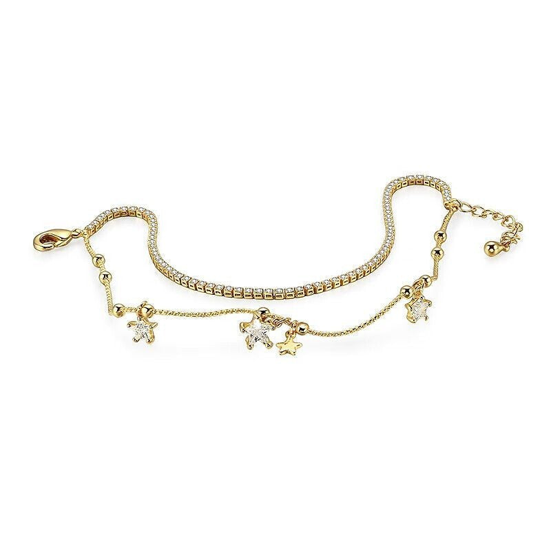 Layered Star Charm Bracelet — gold bracelet, view 4